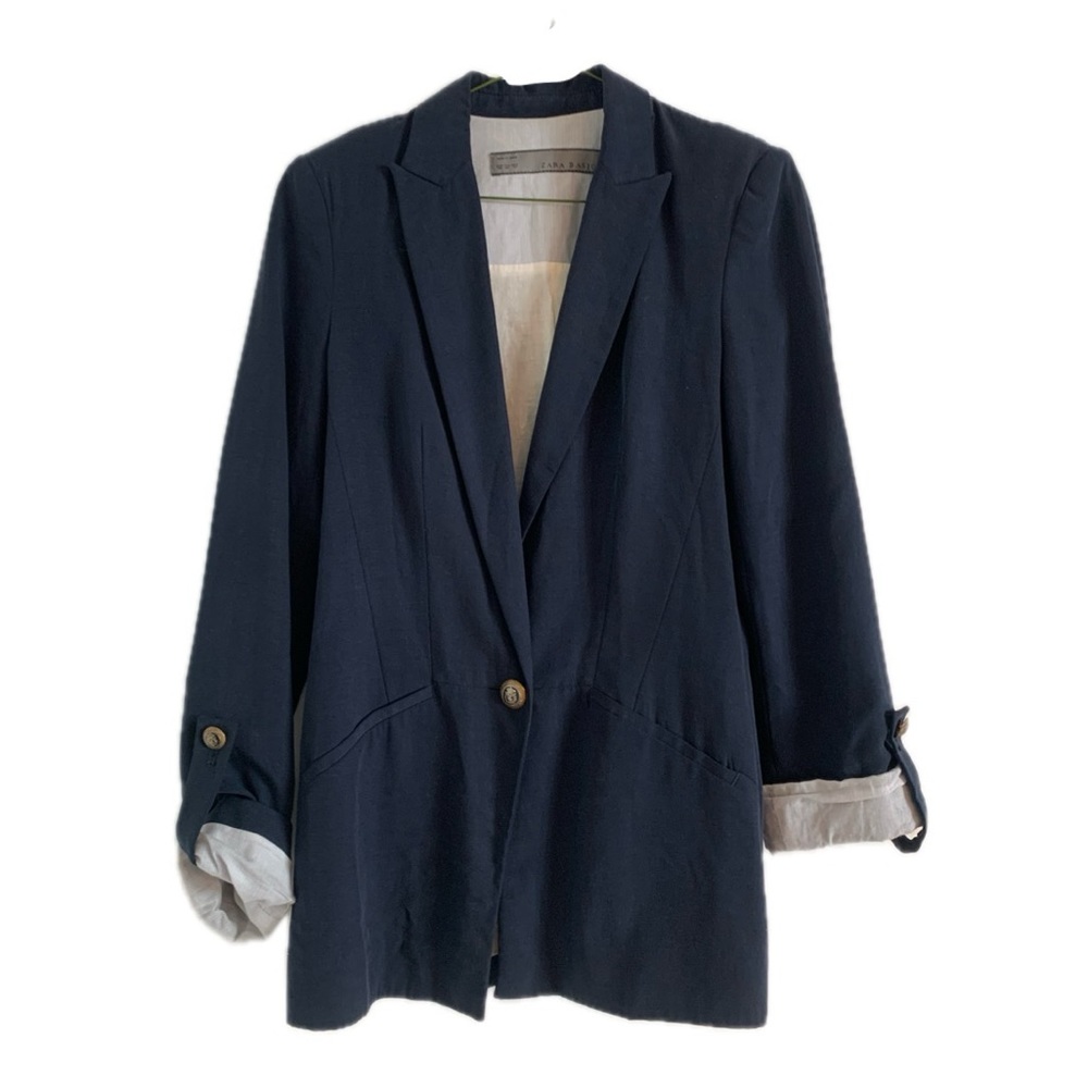 Zara Navy Blue Everyday Blazer with Gold Buttons Size XS